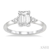 1/2 ctw Octagon Emerald and Pear Cut Diamond Ladies Engagement Ring with 1/3 Ct Emerald Cut Center Stone in 14K White Gold